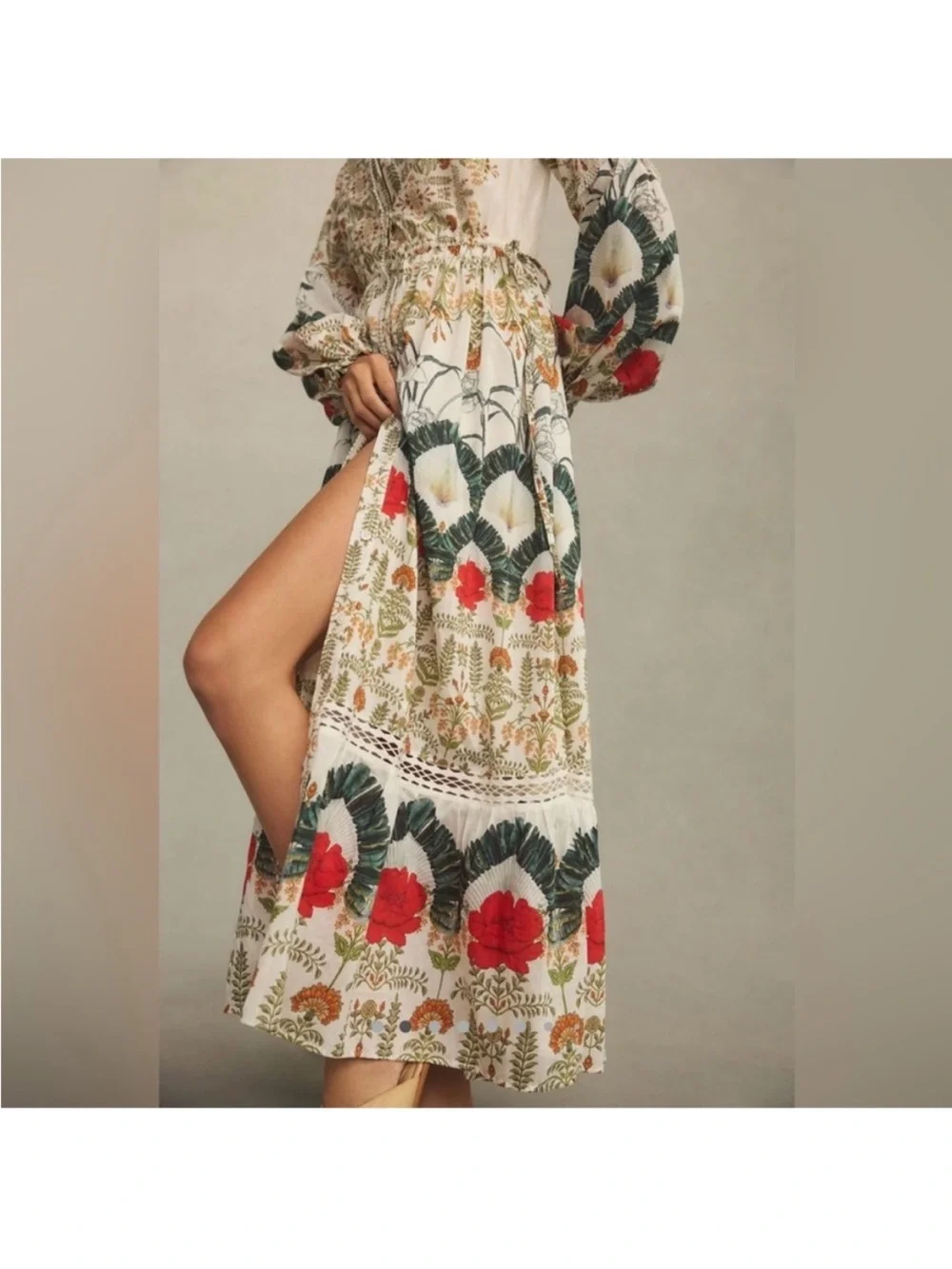 Anthropologie Button Down Eleanora Maxi Shirt Dress Botanical Motif silk medium - Picture 2 of 11